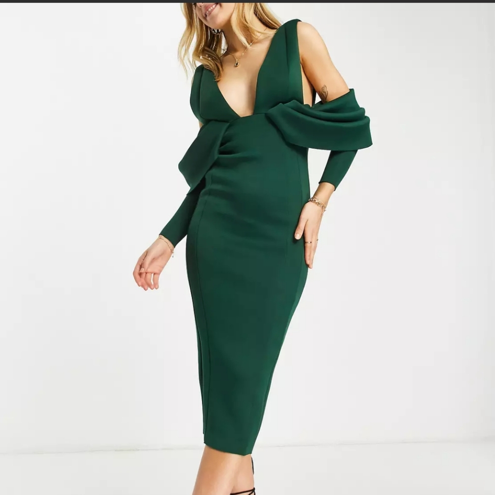 ASOS Drape sleeve Plunge neck pencil Dress